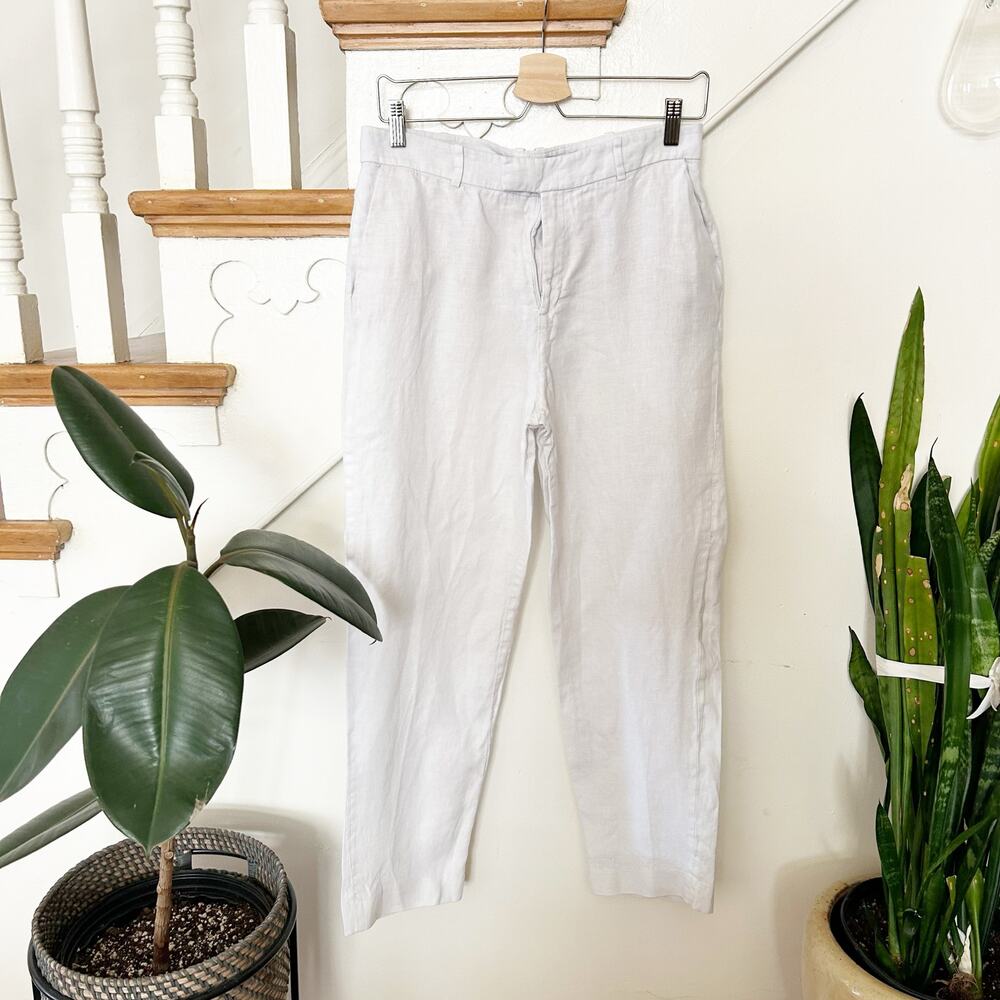 Mango Women's White Linen Drawstring Straight Leg Pants Size 8